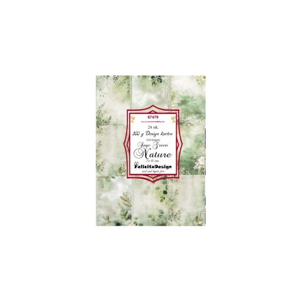 Felicita Toppers, "Nature" baggrunde i salvie-gr�nne farver, 24 ark, 8 designs, 7x10cm