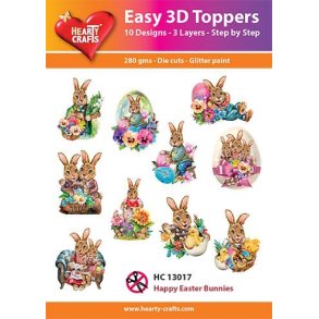 3D toppers - udstanset, p�skemotiver - de s�deste p�skeharer, 10 ass. motiver, HC13017
