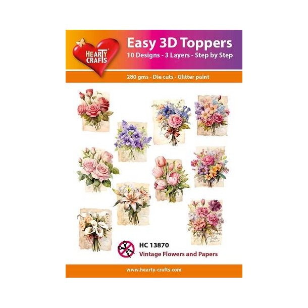 3D toppers - udstanset, smukke buketter p gamle breve, 10 ass. motiver; HC13870