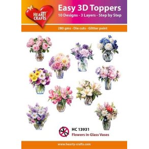 3D toppers - udstanset, smukke buketter i glasvaser, 10 ass. motiver, HC13931