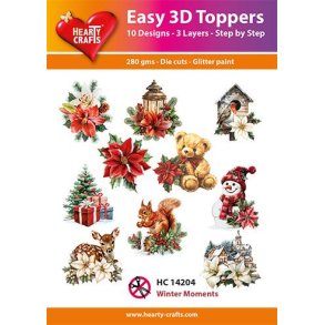 3D toppers - udstanset, Smukke julemotiver m/blomster, dyr, snemand & bamse,10 ass. motiver, HC14204