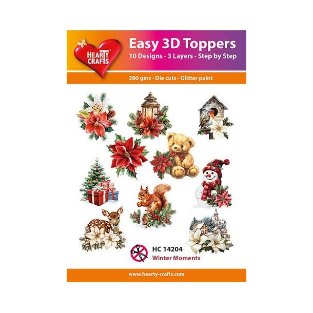 3D toppers - udstanset, Smukke julemotiver m/blomster, dyr, snemand &amp; bamse,10 ass. motiver, HC14204