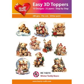 3D toppers - udstanset, S�de bamser til jule- & vinterkort, 10 ass. motiver, HC14215