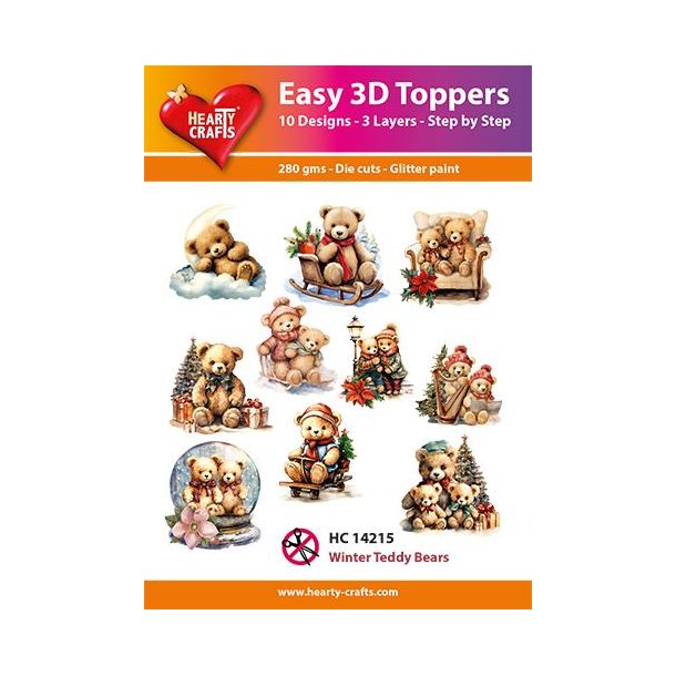 3D toppers - udstanset, Sde bamser til jule- &amp; vinterkort, 10 ass. motiver, HC14215