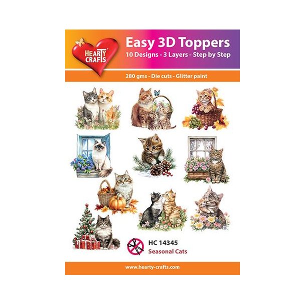 3D toppers - udstanset, sknne katte-motiver, 10 ass. motiver, HC14345