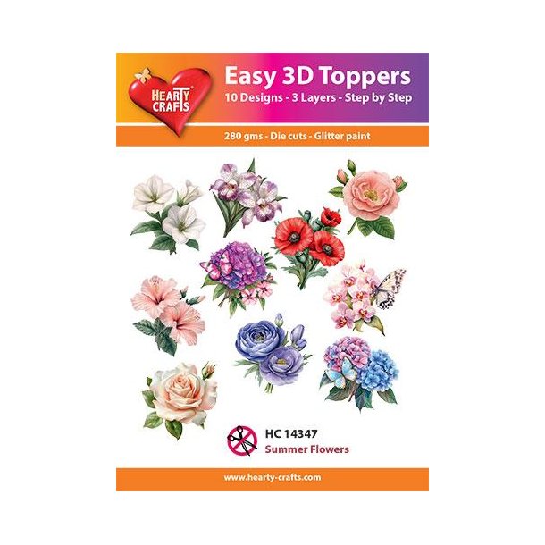 3D toppers - udstanset, smukke blomster, 10 ass. motiver, HC14347
