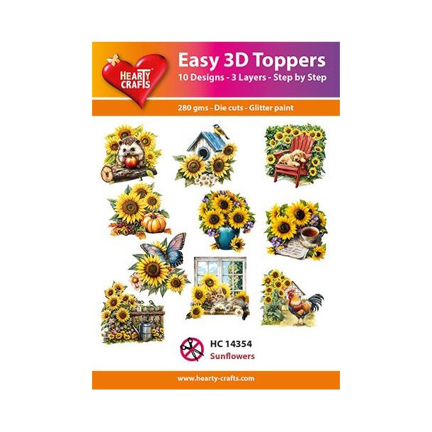 3D toppers - udstanset, Solsikke-blomster, 10 ass. motiver, HC14354