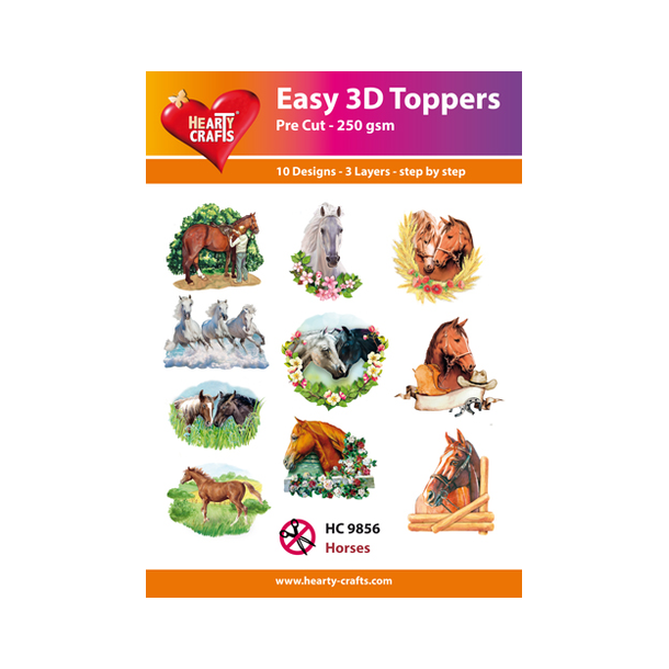 3D toppers - udstanset, Heste, 10 ass. motiver, HC9856