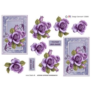 3D klippeark - Blomster, smuk lilla rose p� flot baggrund