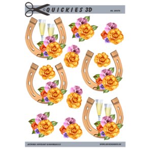 3D klippeark - Kobberbryllup, hestesko m/champagne