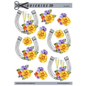 3D klippeark - Slvbryllup, hestesko m/champagne