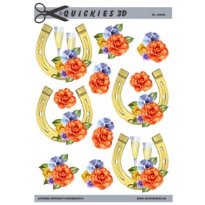 3D klippeark - Guldbryllup, hestesko m/champagne