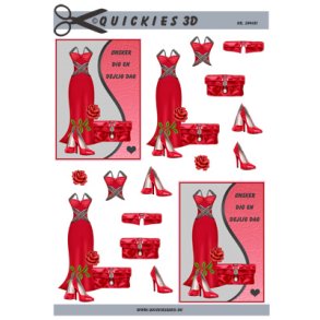 3D klippeark - Tj & Sko, Rd festkjole, taske og stiletter