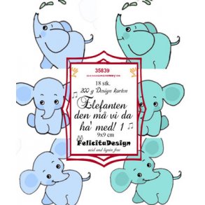 Felicita Toppers, 9x9cm, 18 ark, 6 forskellige elefanter, lysebl�/turkis