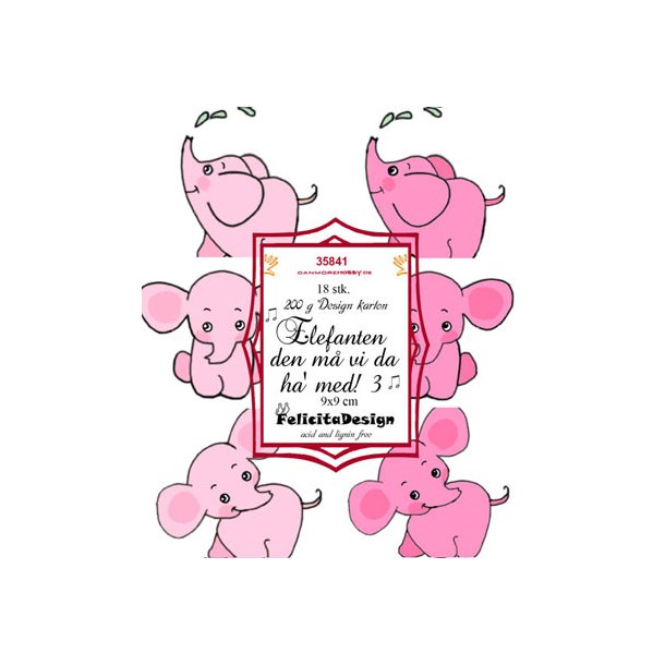 Felicita Toppers, 9x9cm, 18 ark, 6 forskellige elefanter, lyserd/pink