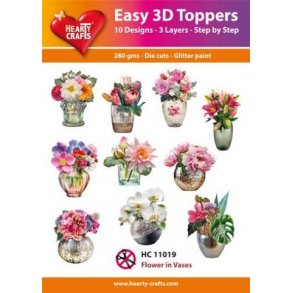 3D toppers - udstanset, blomster i vaser, 10 ass. motiver, HC11019
