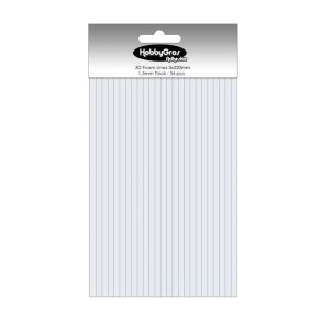 3D dobbeltkl�bende skumstrimler 1,5mm tykkelse, 3mm brede og 22cm lange, 36 strimler pr ark