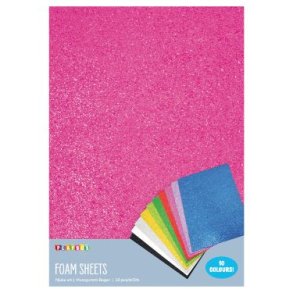 Mosgummi m/dryssefri glimmer, 10 stk. ass. farver, ca. 20x30cm og 2mm tykt