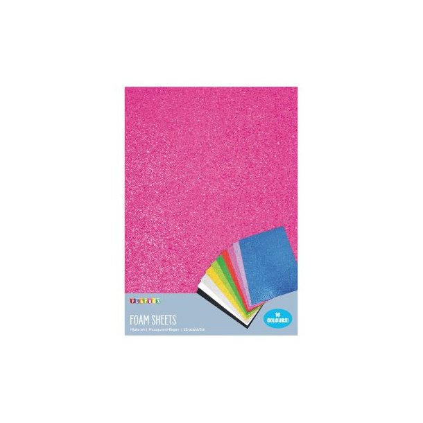 Mosgummi m/dryssefri glimmer, 10 stk. ass. farver, ca. 20x30cm og 2mm tykt