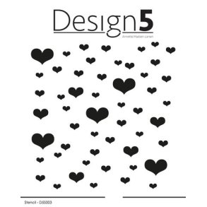 Stencil fra Design5, D5S003, hjerter, ca. 14x14cm