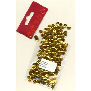 Pailletter 6mm, buet m/hul, ca. 500 stk., guld-farvede