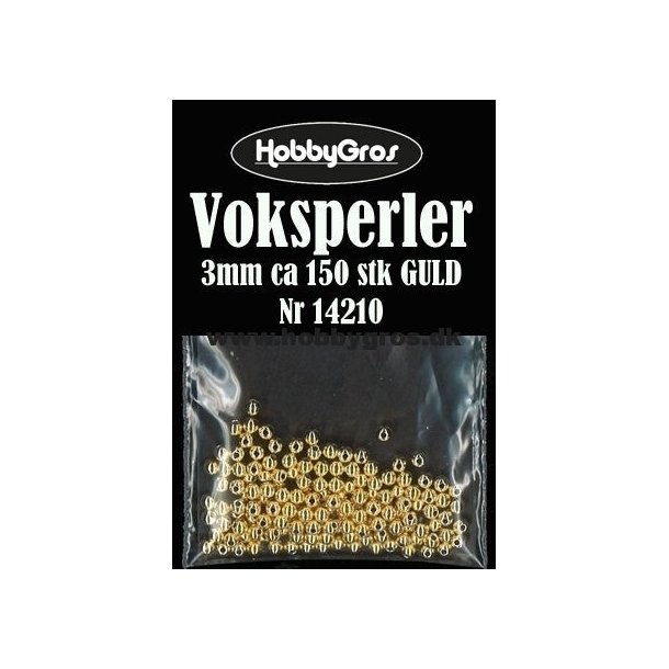 Voksperle i plast, 3mm, hul 1, guldfarvet, ca. 150stk