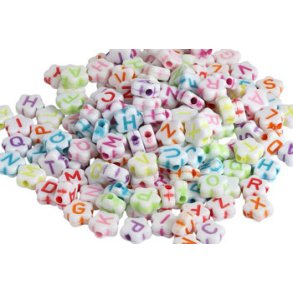 Plast-perler med bogstaver, blomsterformet, ca. 8mm, 40g