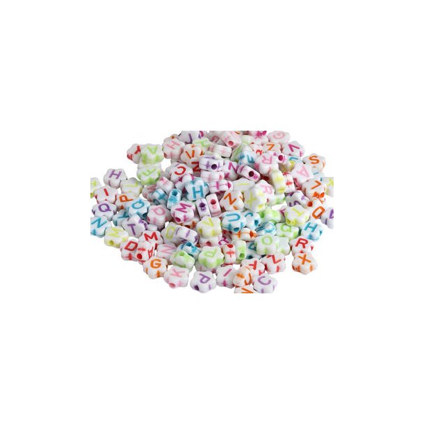 Plast-perler med bogstaver, blomsterformet, ca. 8mm, 40g