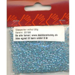 Glasperler, Rocailles 2,5mm, ca. 20g, lys turkis m/regnbueskr