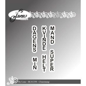 Akrylstempel fra By Lene, BLS1258, lodrette ord/tekster, fx 