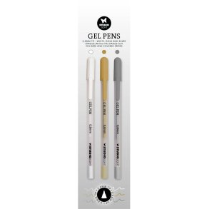 Gel pennest m/dkkene farver i hvid, slv & guld, 3 penne i pakken