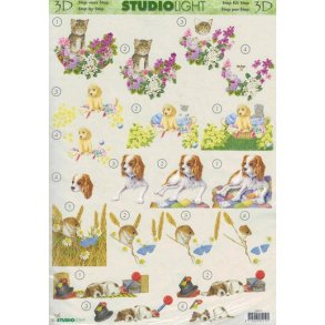 3D ark - Dyr, sm motiver med hunde, katte & mus