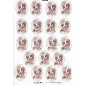 3D ark - Konfirmation. Pige, hat, buket, sm� ovaler, sepia