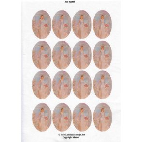 3D ark - Konfirmation. Pige, lang kjole, buket, sm� ovaler