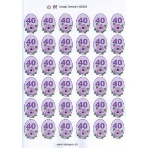 3D ark - Fdselsdage, 40 r, lilla 6x6 felter, tal