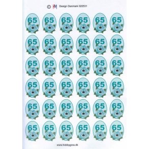 3D ark - Fdselsdage, 65 r, bl, 6x6 felter, tal