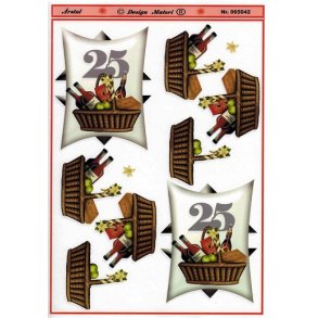 3D ark - Fdselsdage, 25 r, bl, m/gavekurv, tal