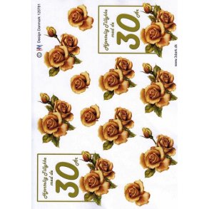 3D ark - Fdselsdage, 30 r guld, rose, tal