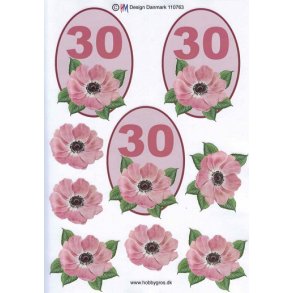 3D ark - Fdselsdage, 30 r, rosa, tal