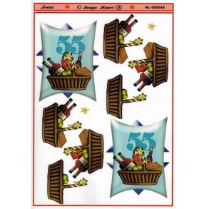 3D ark - Fdselsdage, 55 r, bl/grn, m/gavekurv, tal