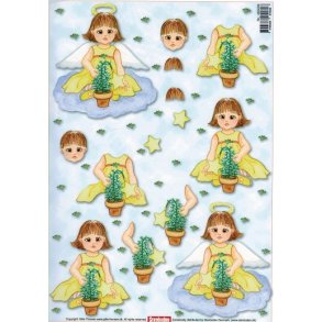 3D ark - Jul, engle til oph�ng, gul m/lille juletr�