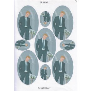 3D ark - Konfirmation. Dreng, jakkes�t/slips, gr� baggrund, ovaler