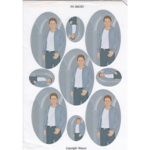 3D ark - Konfirmation. Dreng, m�rkt h�r, gr� baggrund, ovaler 