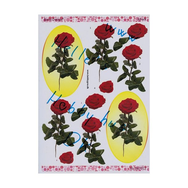 3D ark - Blomster, rose, langstilket, rd