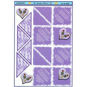 Bordkort inkl. Velkommen/velbekomme, lilla, hjerte