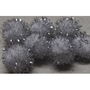 Pompon 10mm, hvid med slv, 60 stk
