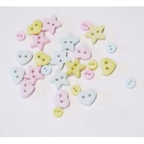 Hjerter/stjerner pastel varierende strrelser m/2 huler