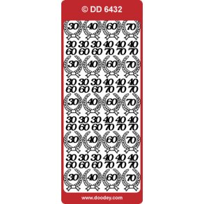 Stickers - Tal, 30-70, i krans, guld