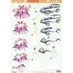 3D ark - Bryllup, klokker bil brud hvid