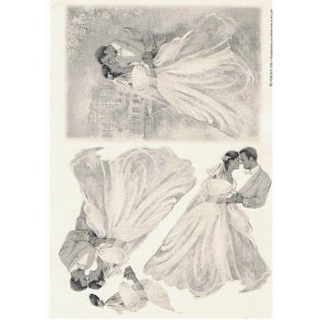 3D ark - Bryllup, brudepar, glimmerpapir s/h, telegram